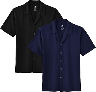 Men's Button Up Pajama Shirt Short Sleeve Cotton Sleepwear Tops | Breathable Cotton, Moisture-Wicking, Soft & Stretchy, Easy Care, S-3XL, For Sleep/Lounge/Travel