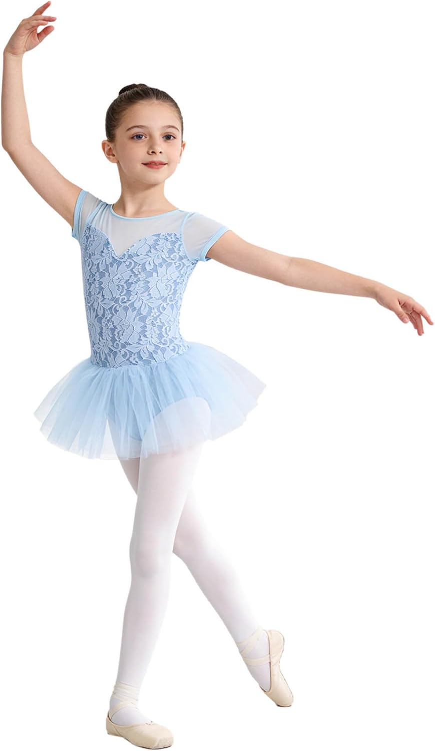 Ballet Leotards for Girls Lyrical Dance Costume Contemporary Skirted Gymnastics Leotard Lace Tutu Dress for Stage