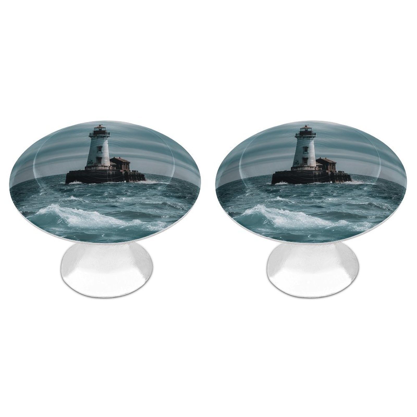 FekiLoot Lighthouse Ocean Cabinet Knobs Simple Drawer Handles Aluminum Alloy Kitchen Pulls Round Cabinet Door Knobs with Screw Door Hardware for Dresser Cabinets 2 Pack