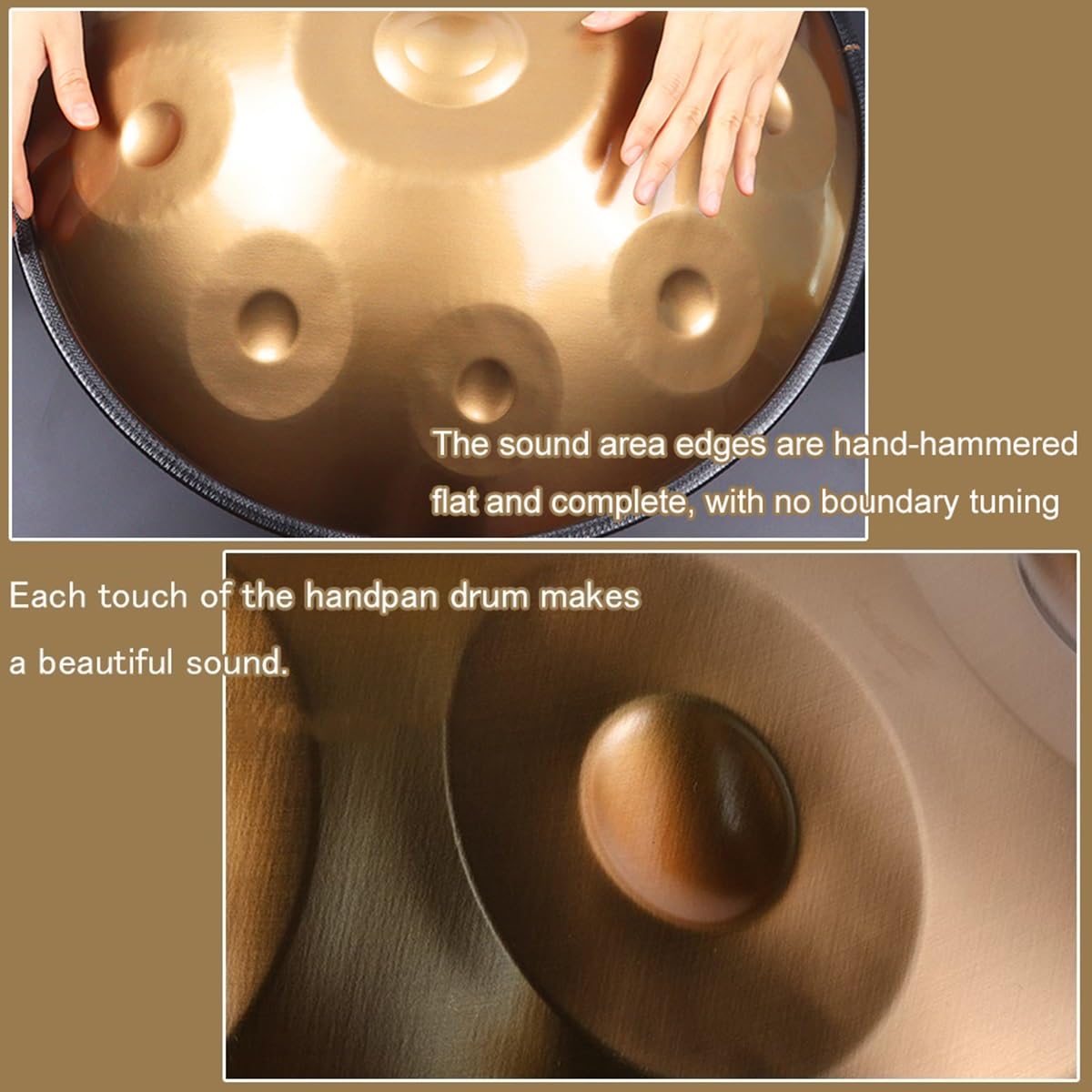 Tamburo in Acciaio Re minore 432Hz/440Hz 9 note Tamburo Per Handpan in acciaio per prestazioni professionali (D3/A3/bB3/C4/D4/E4/F4/G4/A4)(Nero,432Hz)