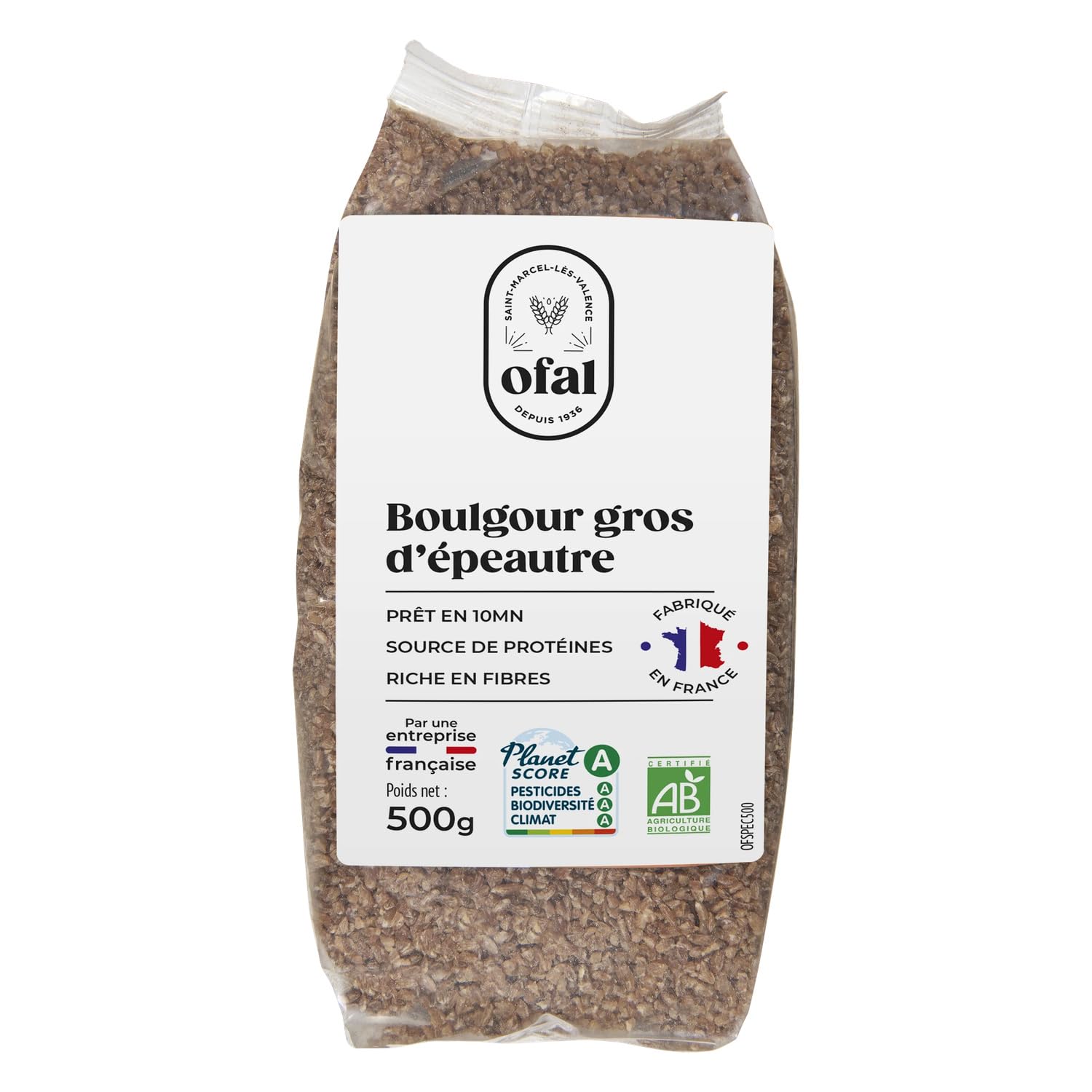 OFAL Boulgour d'Épeautre Bio 500 g — Prêt en 10 Minutes, Source de Protéines et Riche en Fibres, Fabriqué en France - Lot de 3