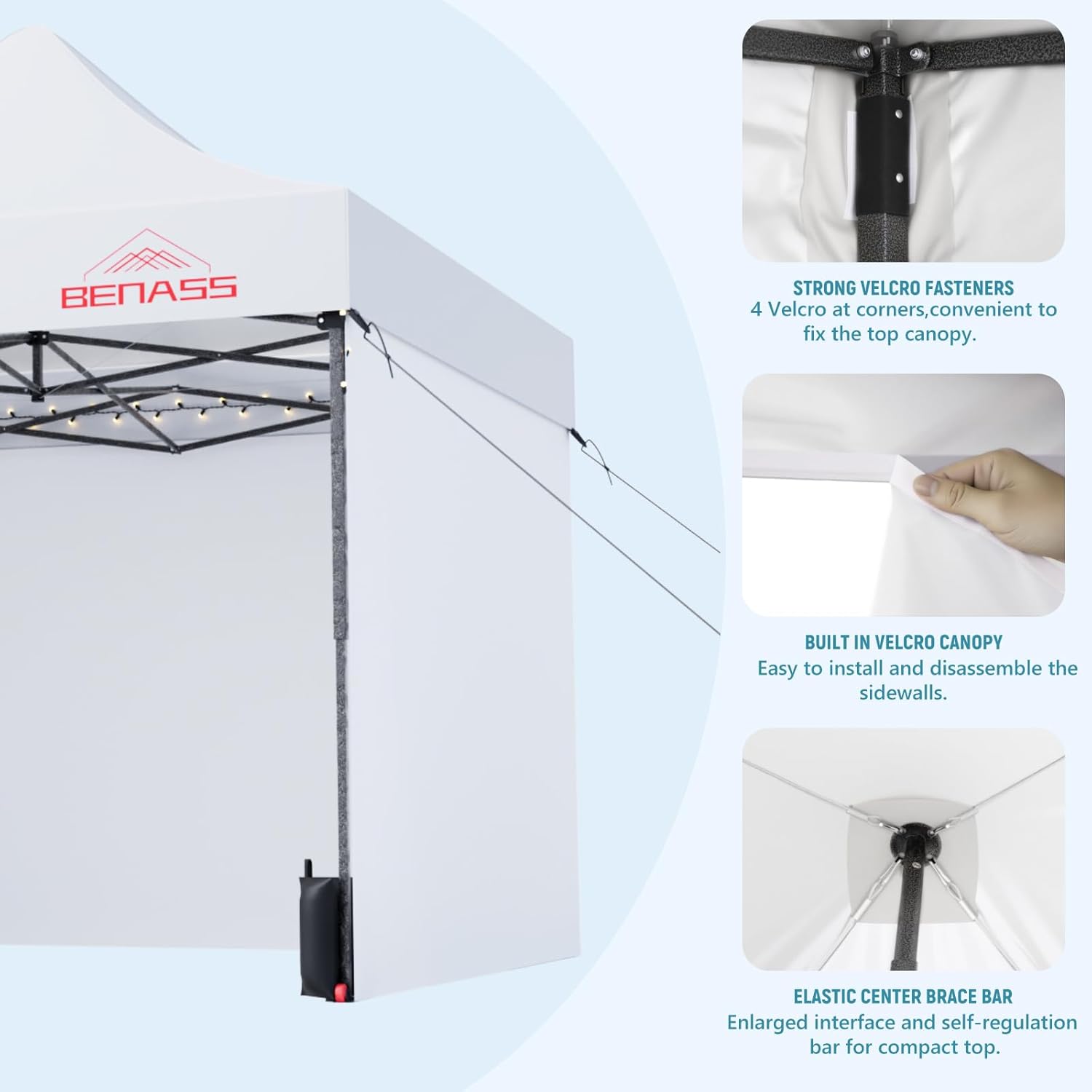 10x10 Pop Up Canopy Tent with 8 Reinforced Steel Wire Ropes, Heavy Duty Instant Canopies with 3 Removable Sidewalls, White - Image 4