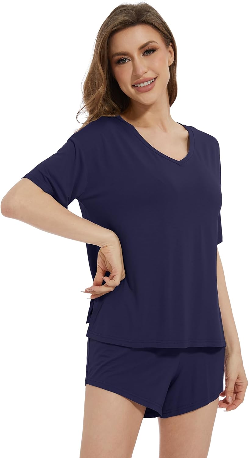 WiWi Soft Viscose from Bamboo Pajamas for Women Summer Short Sleeve Top with Shorts Pajama Set Pjs S-XXL - Image 4