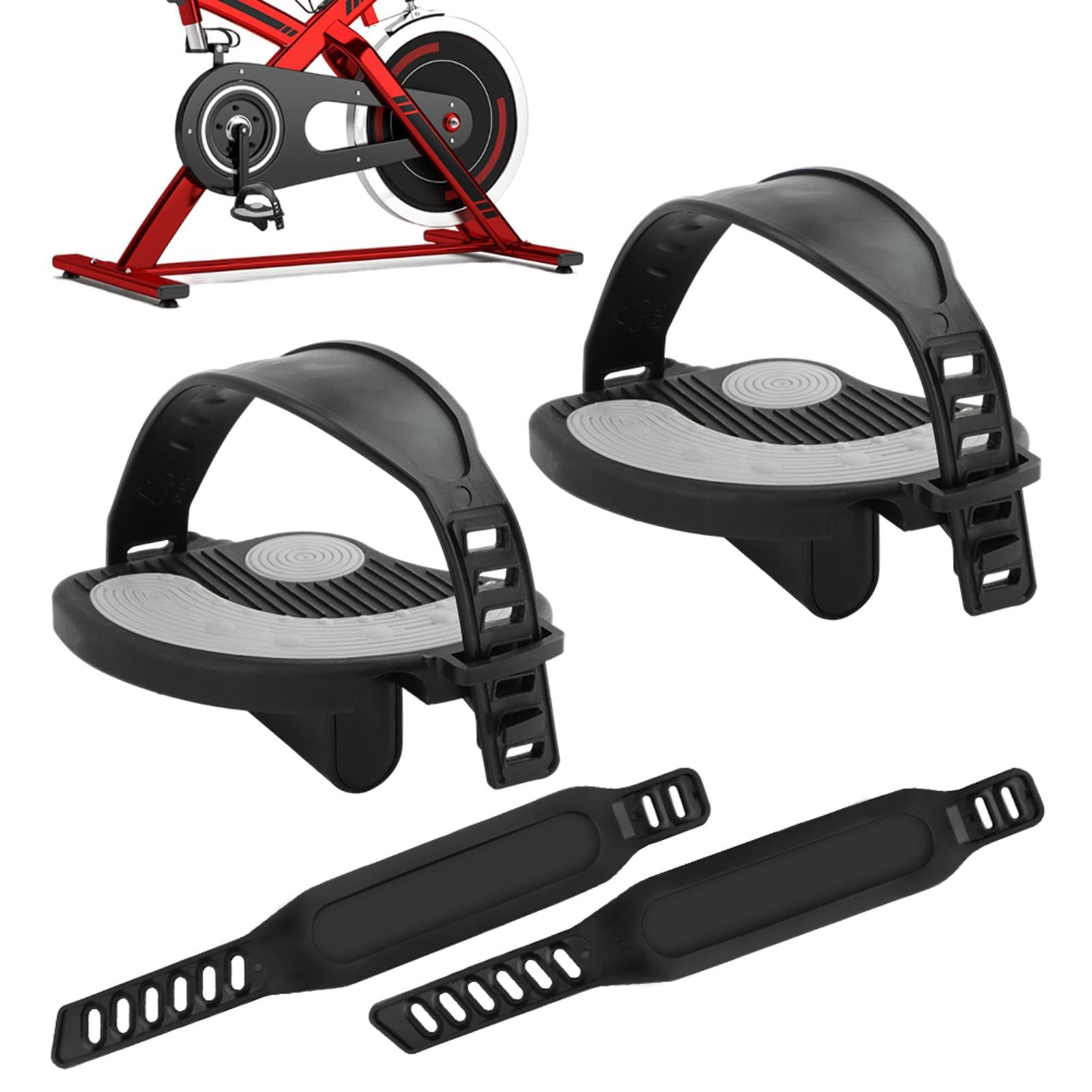 Exercise Bike Pedals with Straps for Pelotons Bike, 9/16" Stationary Recumbent Bikes Pedals for Indoor Exercycle Bicycle, Spin Cycling Pedal Bicycle Replacement Parts Black