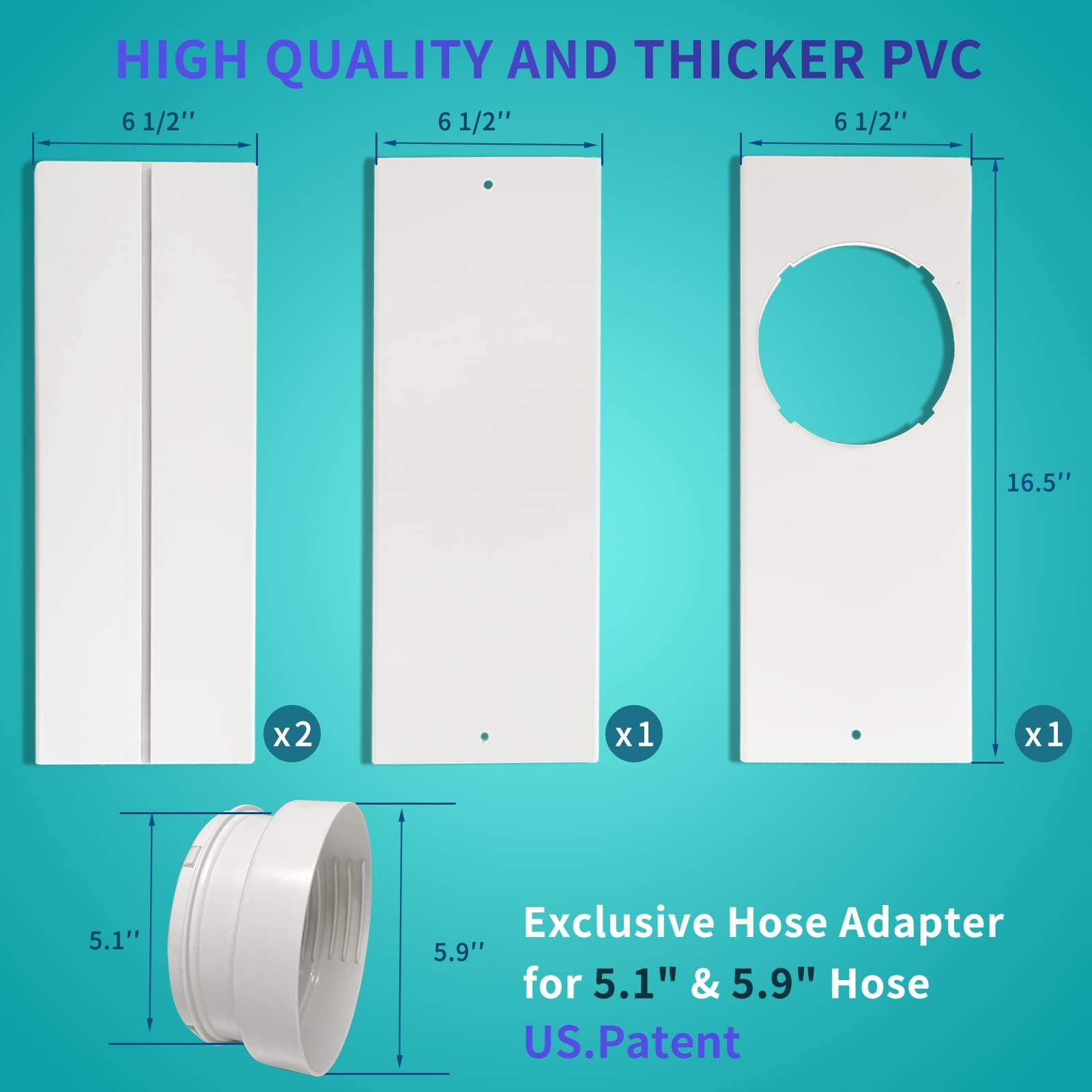 Kit de sellado de ventanas y puertas deslizantes para manguera de aire acondicionado portátil, paneles, PVC ajustable a hasta 152 cm, rosca universal de 13 y 15 cm de diámetro
