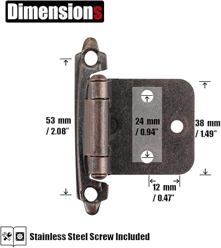 Miniatura 2 de JQK CH200-ORB-P50 - Bisagras superpuestas para puerta de gabinete de 12 pulgada, bronce aceitado, paquete de 50 unidades, 25 pares de bisagras de