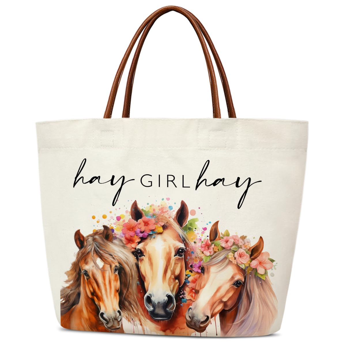 mermermu Aesthetic Canvas Tote Bag for Women Teens Reusable Grocery Shopping Bag With Handles Cute Tote Bag -Hay Girl Hay