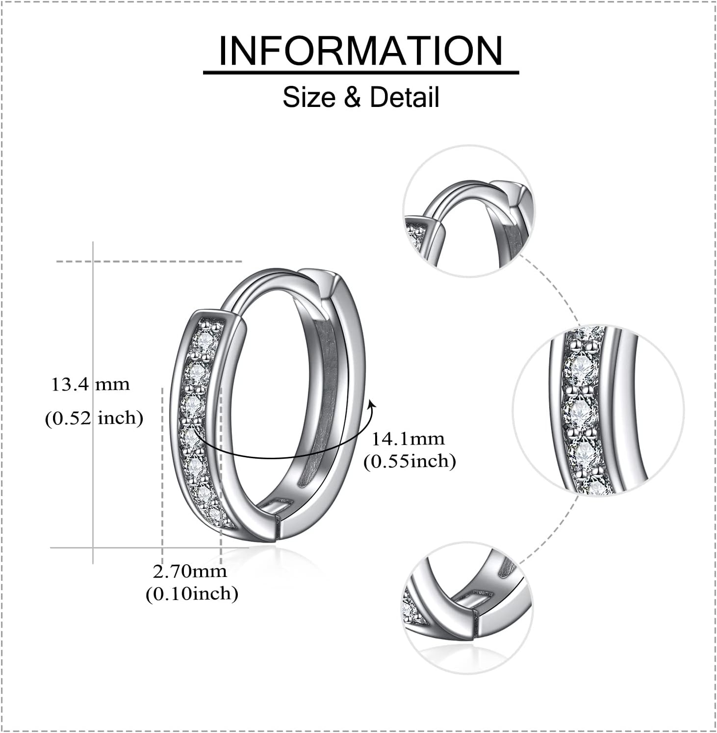 YAFEINI Cubic Zirconia Hoop Earrings Sterling Silver Channel Earrings Cz Hoop Earrings Huggie Hoop Jewelry Gifts for Women - Image 4