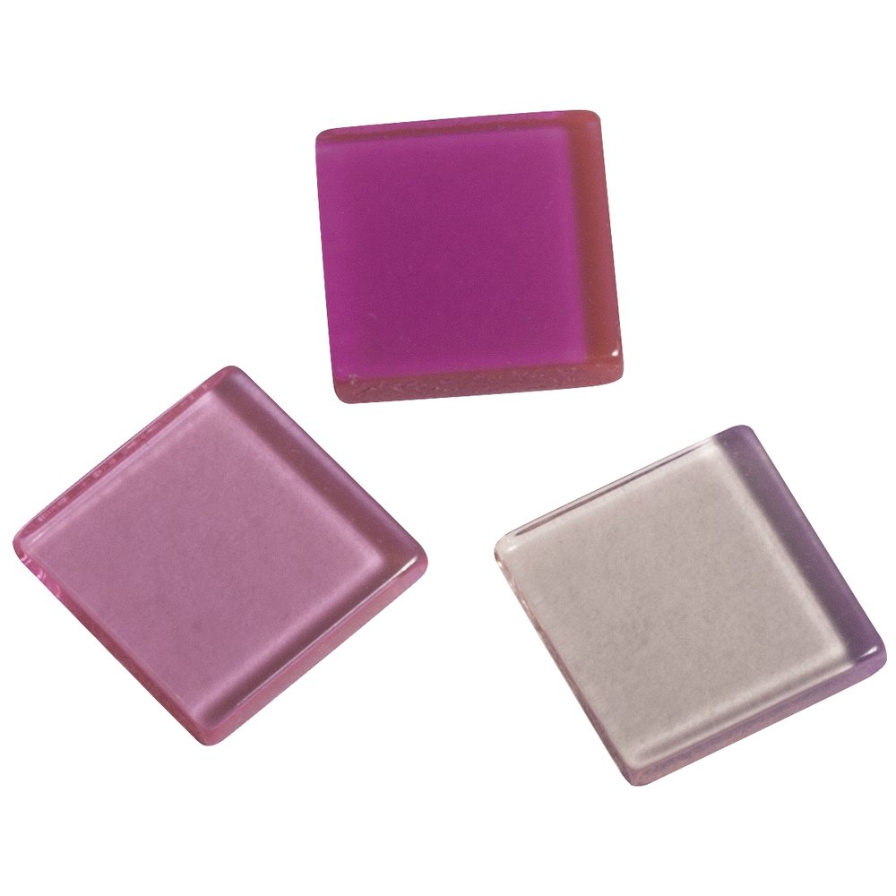 Rayher Acrylic Mosaic, Transparent, 1 x 1 cm, Approx. 205 Pieces, Self-Service Box 50 g, Rose Shades Mix, Square, Plastic Stones, Translucent Plastic Mosaic, 14540258
