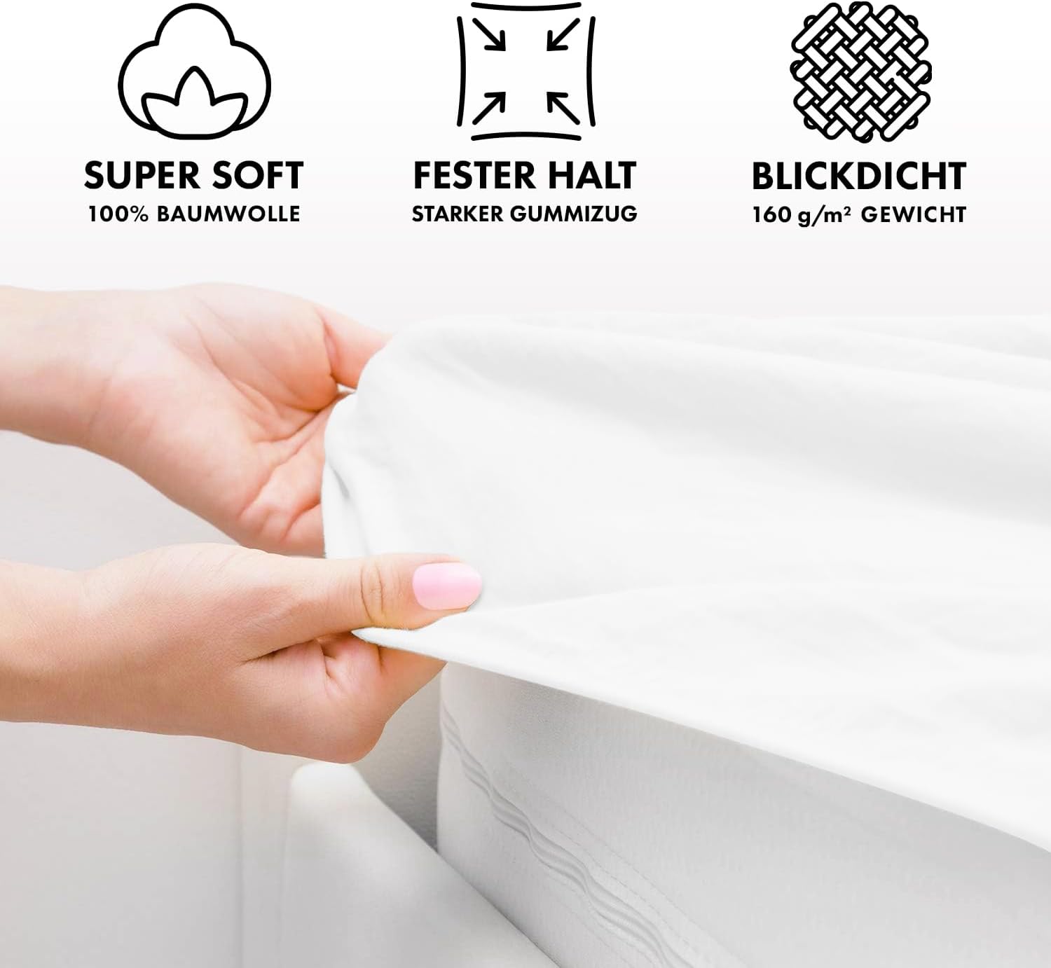 Jacobson Jersey Spannbettlaken Spannbetttuch Baumwolle Bettlaken (180x200-200x200 cm, Weiss) 180x200 - 200x200 cm Weiß - 3