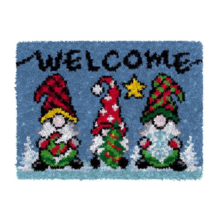 Image of Howie's Latch Hook Kits for Adults, DIY Three Gnomes Crochet Yarn Latch Hook Rug Kit for Adults, Color Preprinted Pattern Embroidery Decoration(Three Gnomes, 19.69 x 14.96 inch)