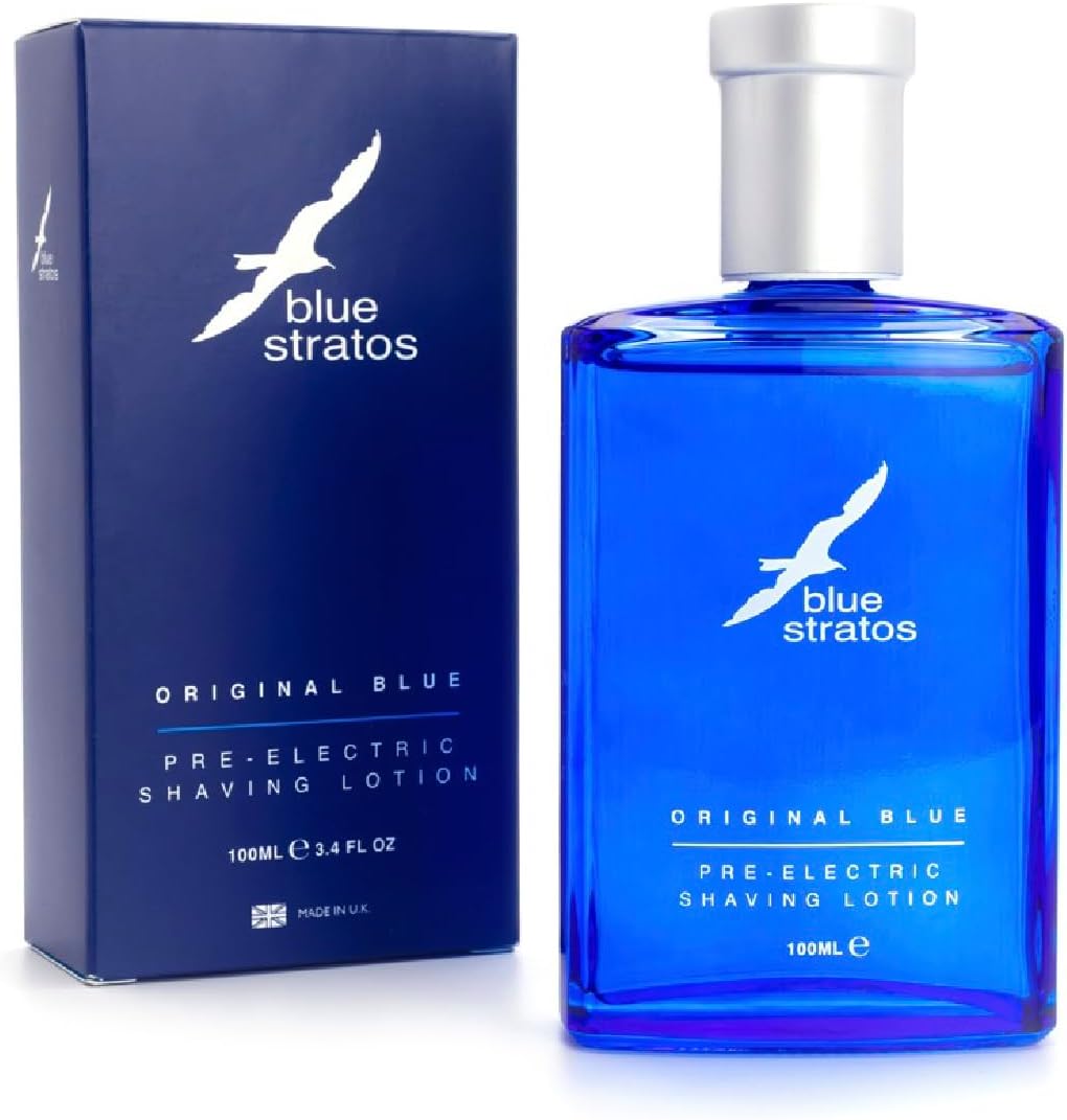 Blue Stratos Pre-Electric Shave Lotion, Original Blue for Men, Lifts Beard & Reduces Irritation, Cooling Effect, Classic Scent of Cedarwood, Vanilla, and Musk, 100ml
