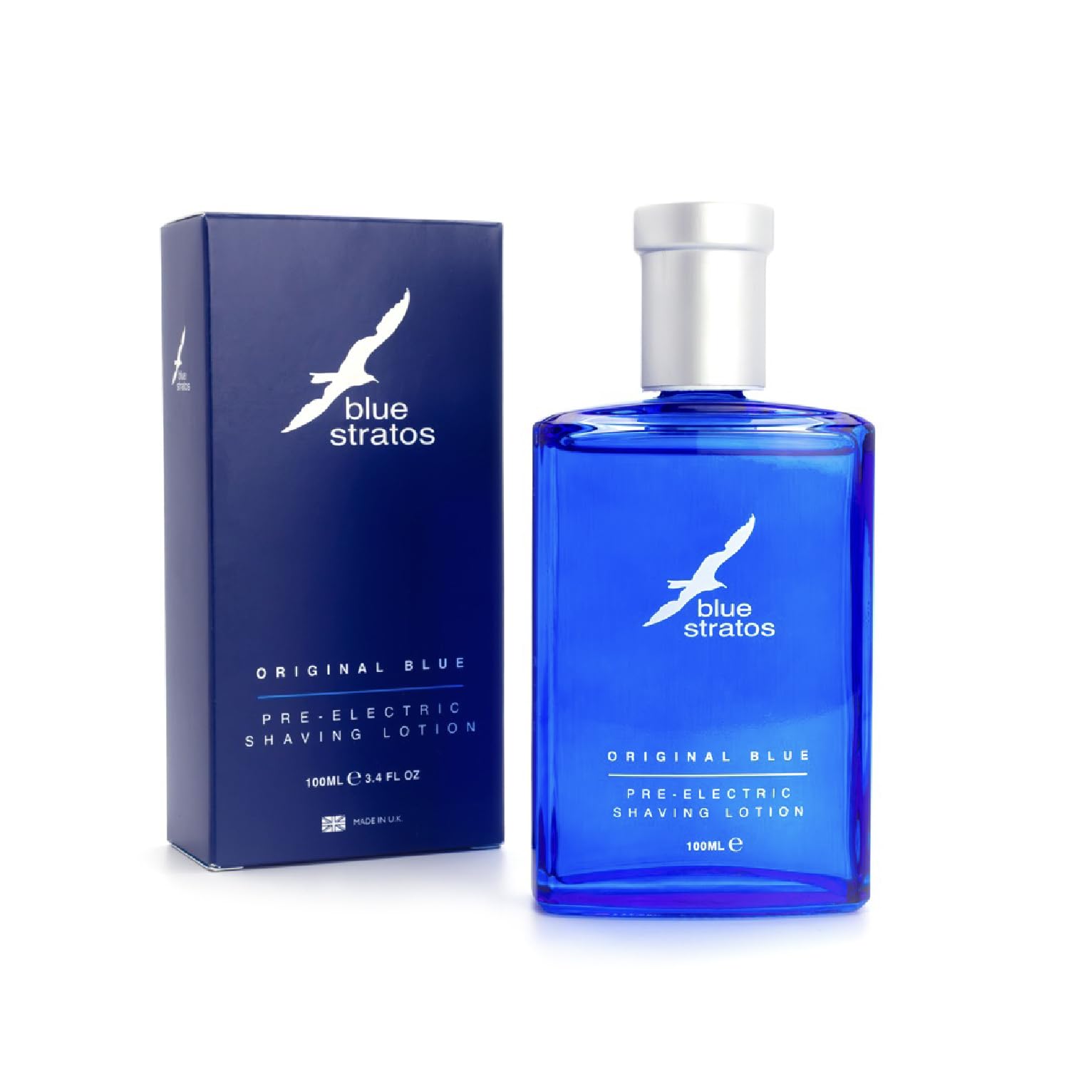 Blue Stratos Pre-Electric Shave Lotion, Original Blue for Men, Lifts Beard & Reduces Irritation, Cooling Effect, Classic Scent of Cedarwood, Vanilla, and Musk, 100ml