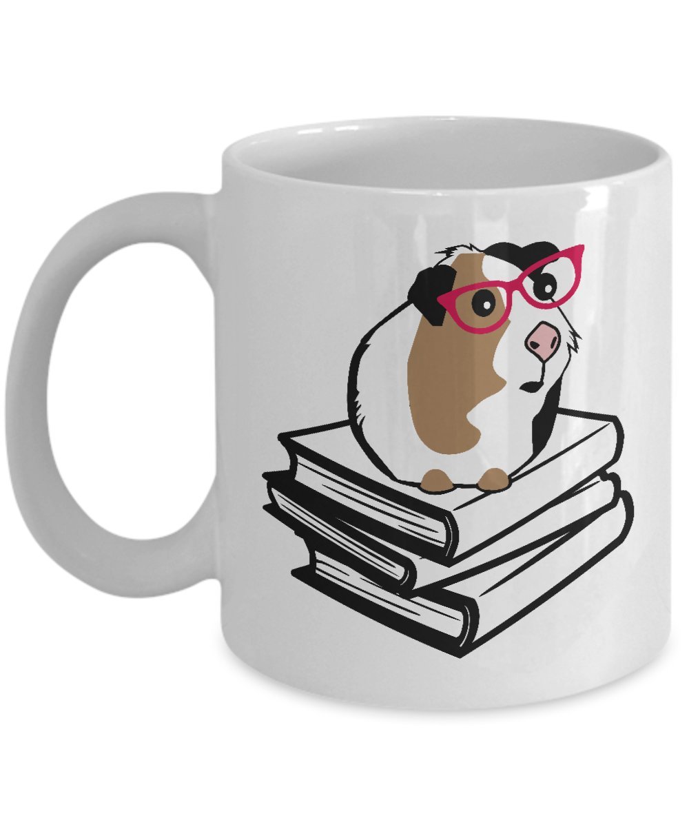 MikMik Online Guinea Pig Mug Book Nerd Love Reading Adorable Gift for Teacher Librarian or Reader who Own a Cute Cavia Funny Coffee Cup