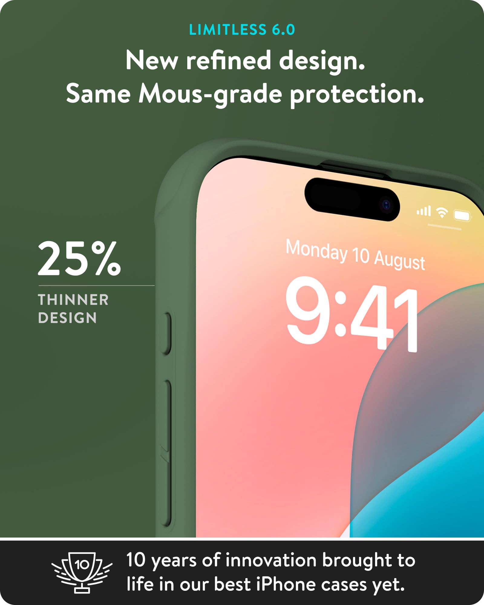 Mous Etui do iPhone 16 MagSafe kompatybilne etui [sterowanie aparatem] - Limitless 6.0 - zielone - odporne na uderzenia etui na telefon komórkowy