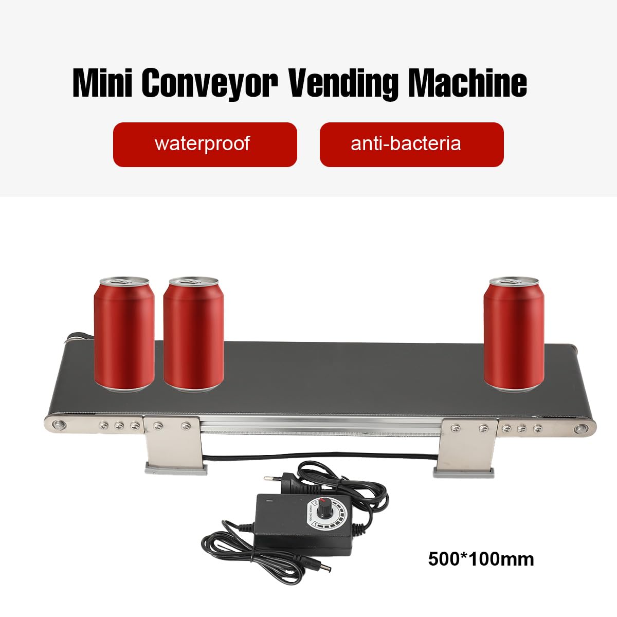 Mini-Förderautomat, Desktop Förderband mit Einstellbarer Stromadapter, 100 * 490mm Förderer Edelstahlhalterung, Automatischer Förderanlage Fördergurt, für Reibung Experiment Lehrmittel