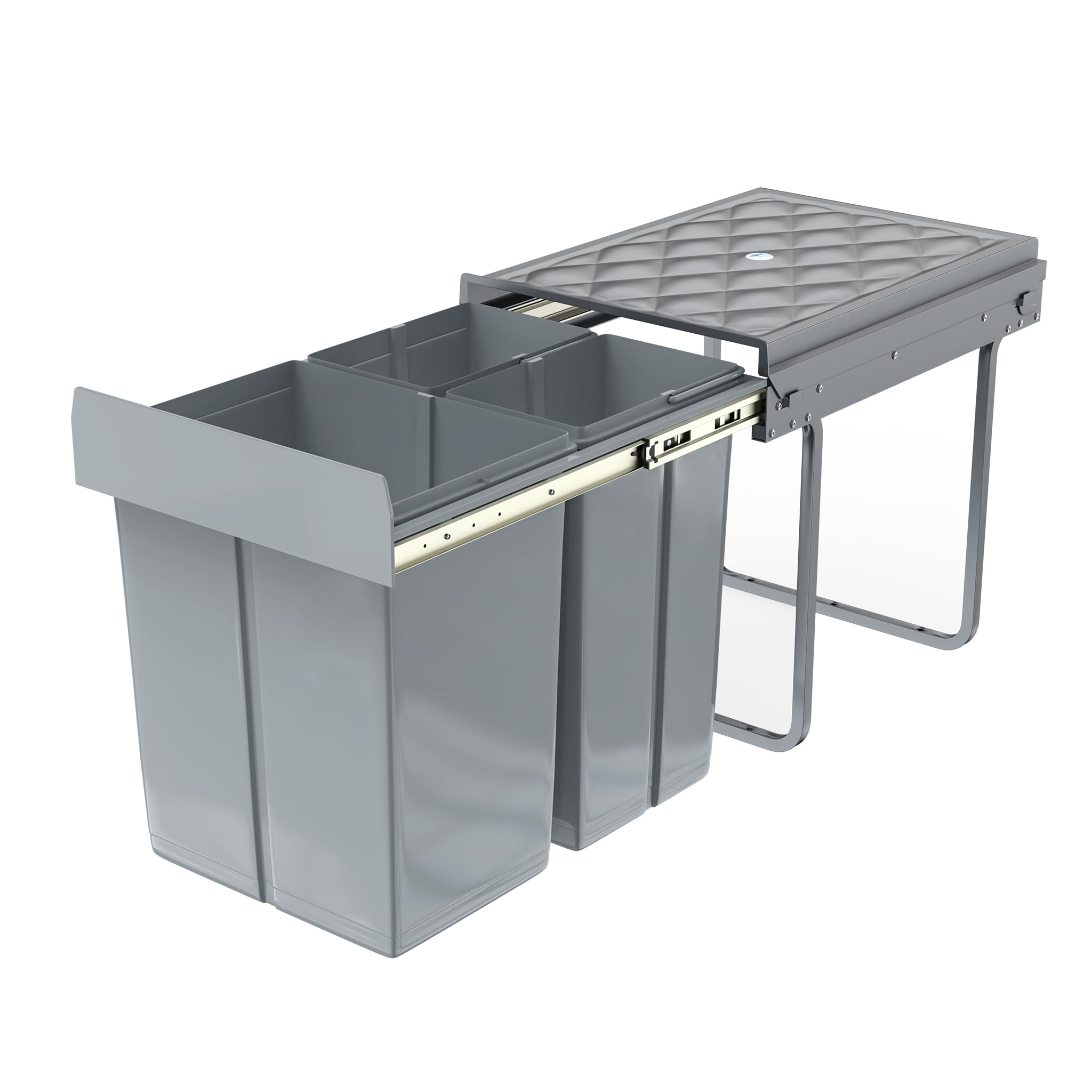 FIVMEN Einbaumülleimer Küche 3 Fächer Ausziehbar Mülleimer Abfalleimer Küche Unterschrank mit Teleskopschienen Küchenmülleimer Einbau Mülltrennsystem Grau, 1x20L+2x10L