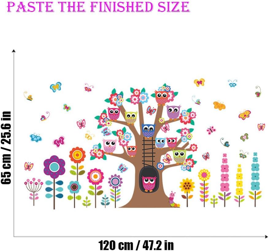 Owl Wall Stickers Cute Animal Tree Flowers Decals DIY Wall Decor for Nursery Room Bedroom Classroom Daycare