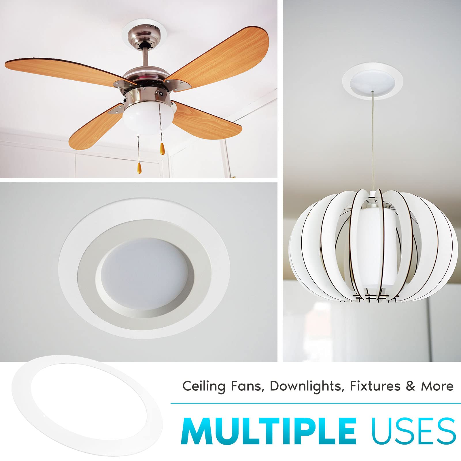 Luxrite 6 Pack White Goof Trim Ring for 5/6 Inch Recessed Lights and Ceiling Light Fixtures, Outer Diameter 8 Inches, Inner Diameter 6.14 Inches, Metal Construction, Cover Damaged or Messy Ceilings — Amazon image 3