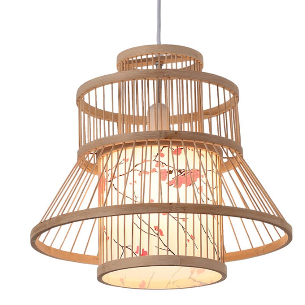 Abat-jour en imitation parchemin et suspension bambou réglable E27