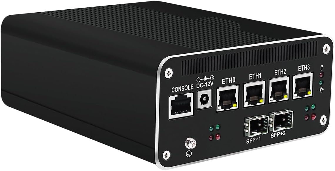 HUNSN Micro Firewall Appliance, Mini PC, VPN, Router PC, Pentium Gold 8505, RJ50f, AES-NI, 4 x 2.5GbE I226-V, 2 x SFP+ Optical 10Gbe 82599ES, Barebone, NO RAM, NO Storage, NO System