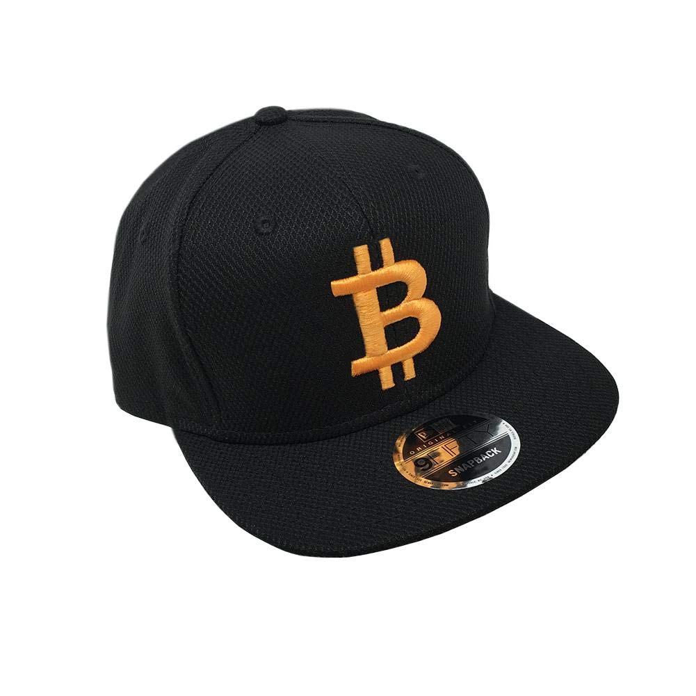 BTC Universe Bitcoin Flat Bill Snapback Moisture Wicking Black Cap with Orange 3D Puff Embroidery, Black, One size