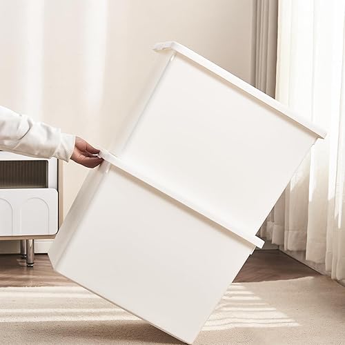 Miniatura 3 de Contenedores de almacenamiento blancos con tapas, cajas de plástico apilables para oficina, juego de 4, caja de almacenamiento para organización de