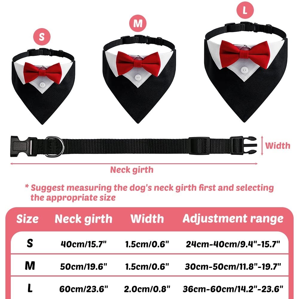 Dog Tuxedo Collar, Adjustable Dogs Formal Tuxedo with Bow Tie and Neck Tie for Small Medium Large Dog, Red bowtie - Image 4