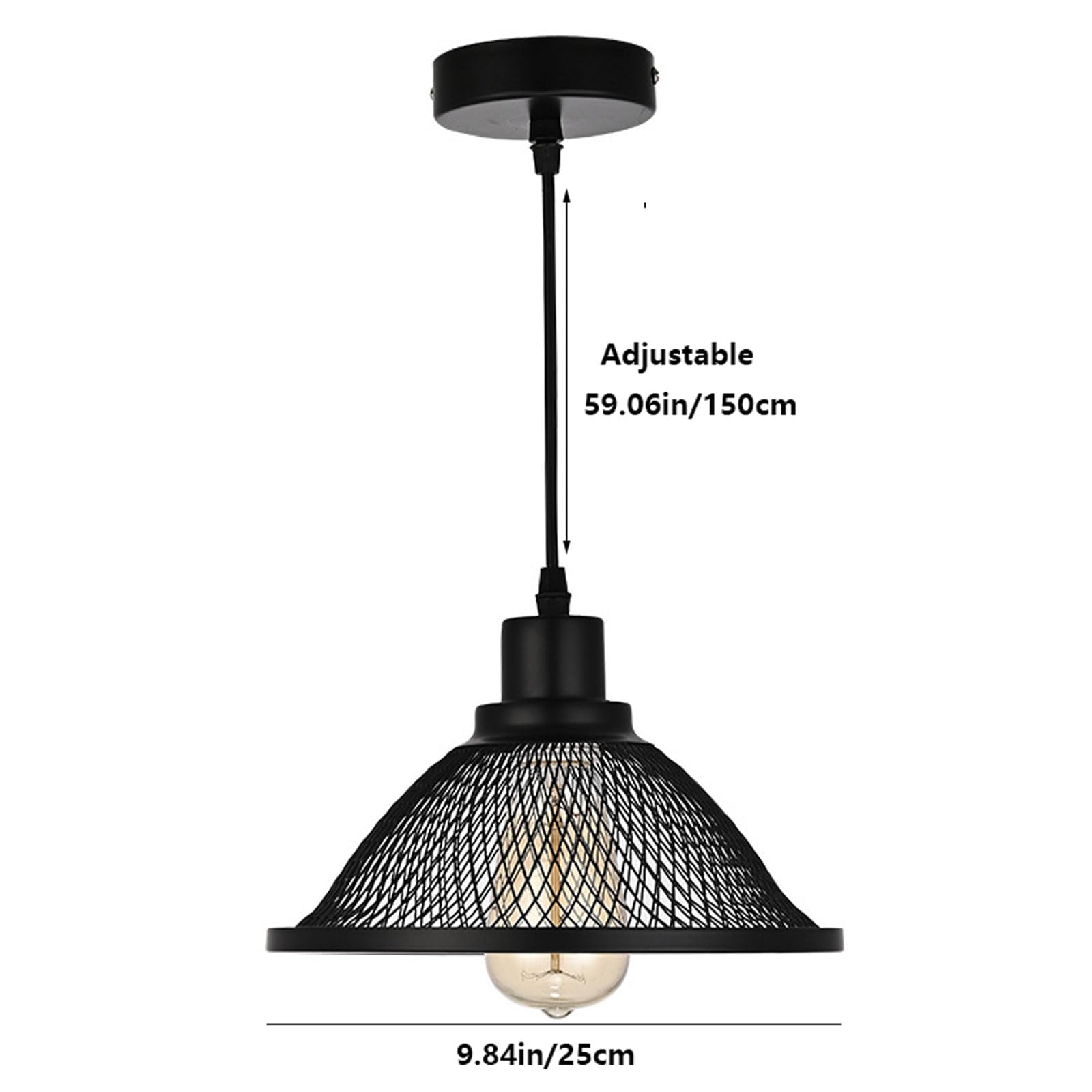 Lampada a sospensione in ferro con rete nera, attacco E26, luce calda, lampada da comodino, lampadario industriale vintage, adatto per caffè, bar e altri ambienti.