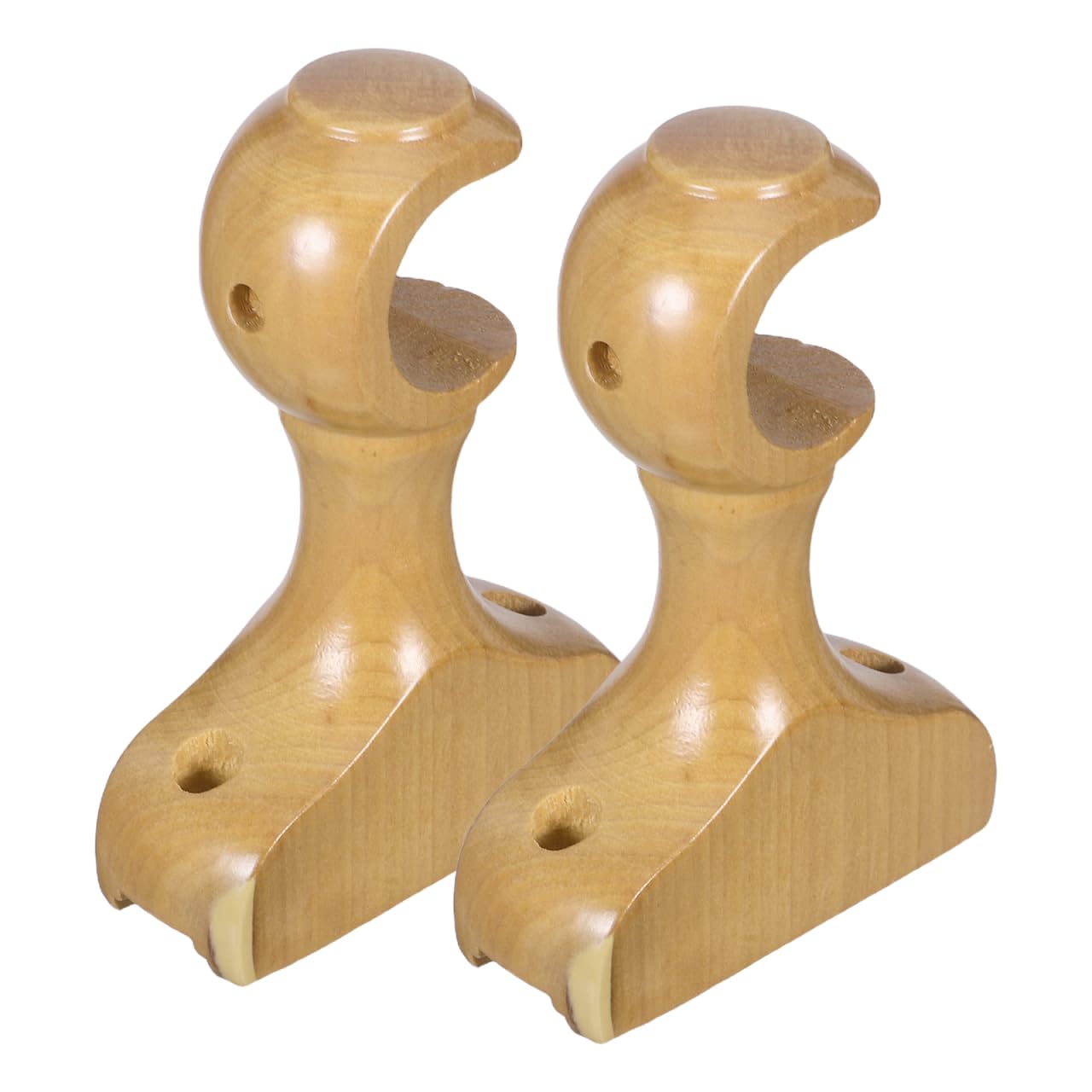 MUCKLILY 2pcs Solid Wood Curtain Rod Wall Mount Brackets Single Base Drapery Pole Holders for Bathroom Kitchen Living Elegant Natural Finish