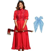 Pearl Costume Horror Movie Cosplay Red Dress with Blue Bowknot Women Short Sleeves Halloween Party Gothic Dress