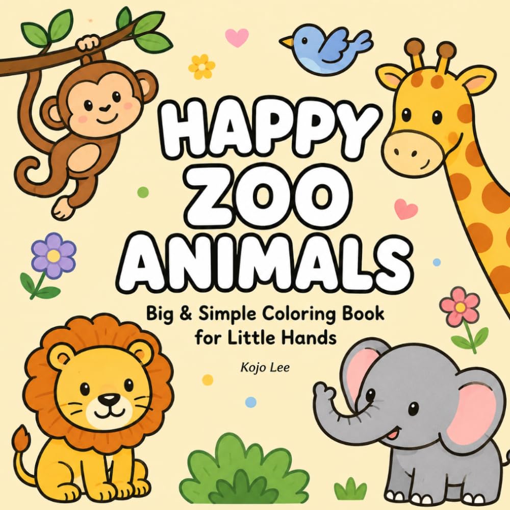 Happy Zoo Animals: Big & Simple Coloring Book for Little Hands