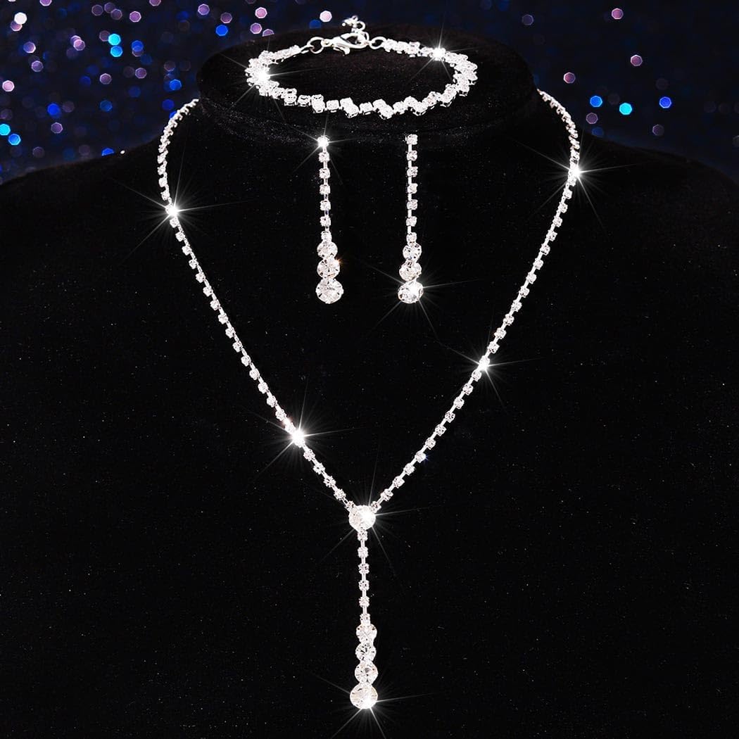 GORAIS Rhinestone Necklace Silver Wedding Jewelry Sets Prom Bridal Costume Jewelry for Women and Brides - Image 2