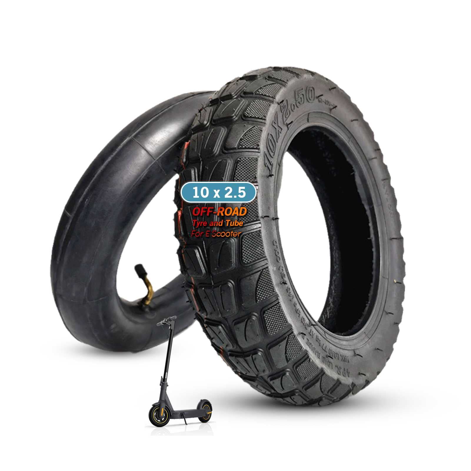 FAXIOAWA Pneu et Tube de Scooter électrique 10 x 2,5 E, Pneu Tout-Terrain pour Scooter électrique 10 Pouces avec Remplacement de Pneu en Caoutchouc Gonflable pour Chambre à air