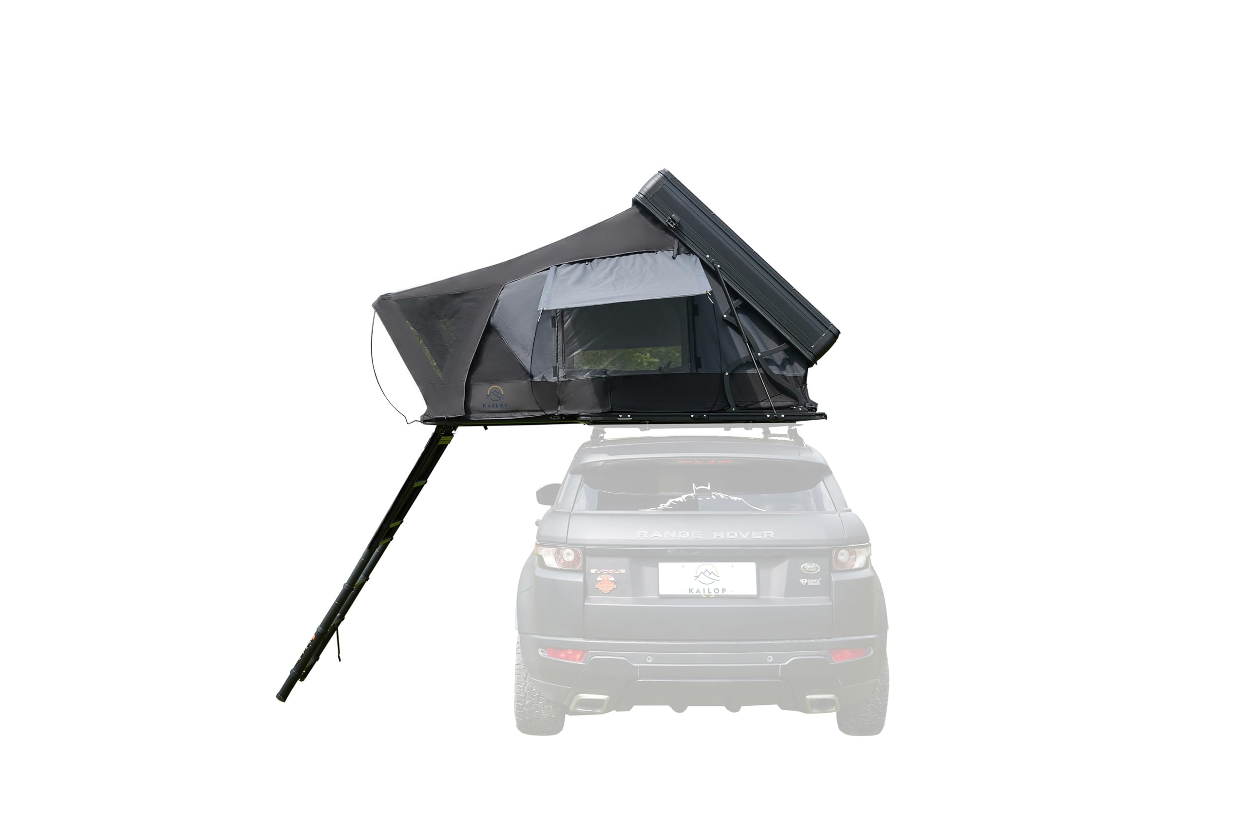 Tente de Toit à Coque Dure KAILOP KOP 2.0, auvent Ripstop 200 g, fenêtres en Maille 125 g, poteaux hydrauliques à air Allemand, PU5000+ imperméable, Protection Solaire UV50+, Taille Ouverte 215 x 133