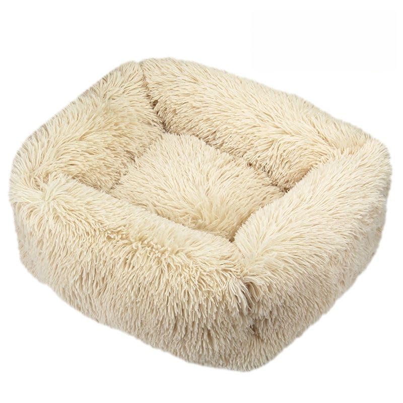 Odot Plush Dog Bed, Small Medium Large size Dogs, Square Washable Pet Bed for Cat Puppy Crate, Calming Dog Sofa, Soft and Fluffy, Non-Slip (Beige,S)