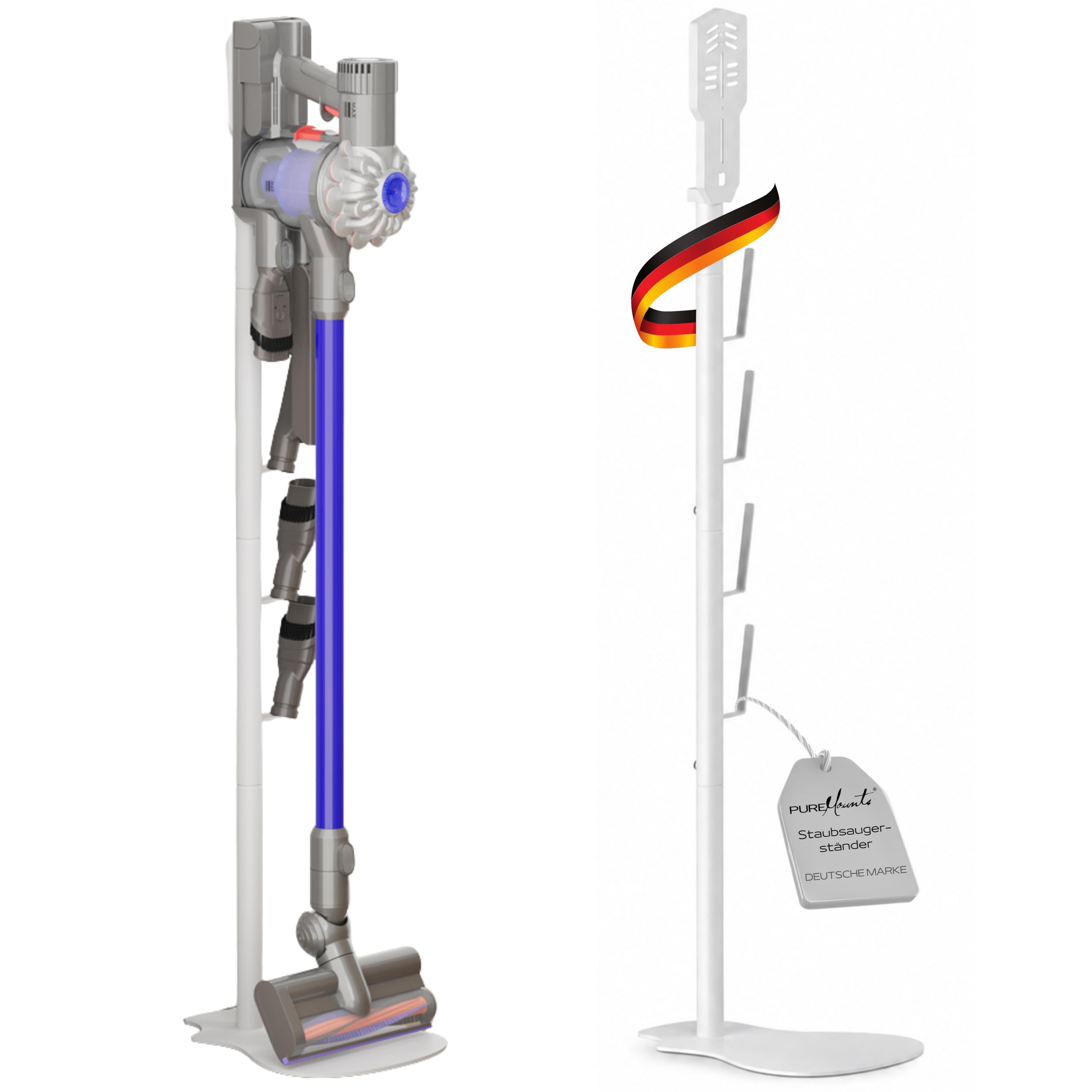 PureMounts PM-VAC-91, Vacuum Cleaner Holder, Metal Aluminium, White