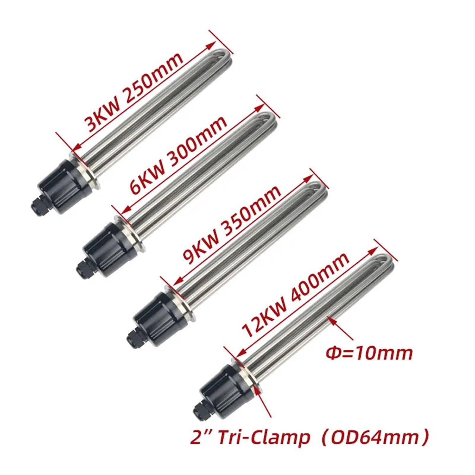 2 "Tri-clamp (OD64) SUS316L Elektrische Wasser Heizung Element 220 v/380 v Tauchrohr 3/6/9/12 KW 1 Stücke(380V,12KW)