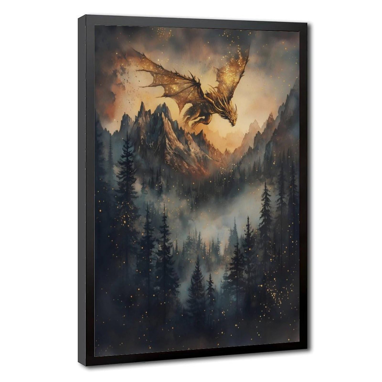 Bareronor Dream Forest Dragon Poster Canvas Poster Bedroom Decor Landscape Office Room Decor Gift 12" L X 18" W