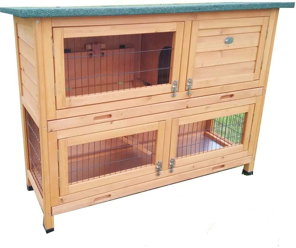 Eggshell ROGER XL NATURAL RABBIT HUTCH 2 TIER WITH 2 REMOVEABLE DIRT TRAYS RABBIT HUTCH GUINEA PIG HUTCHES RUN