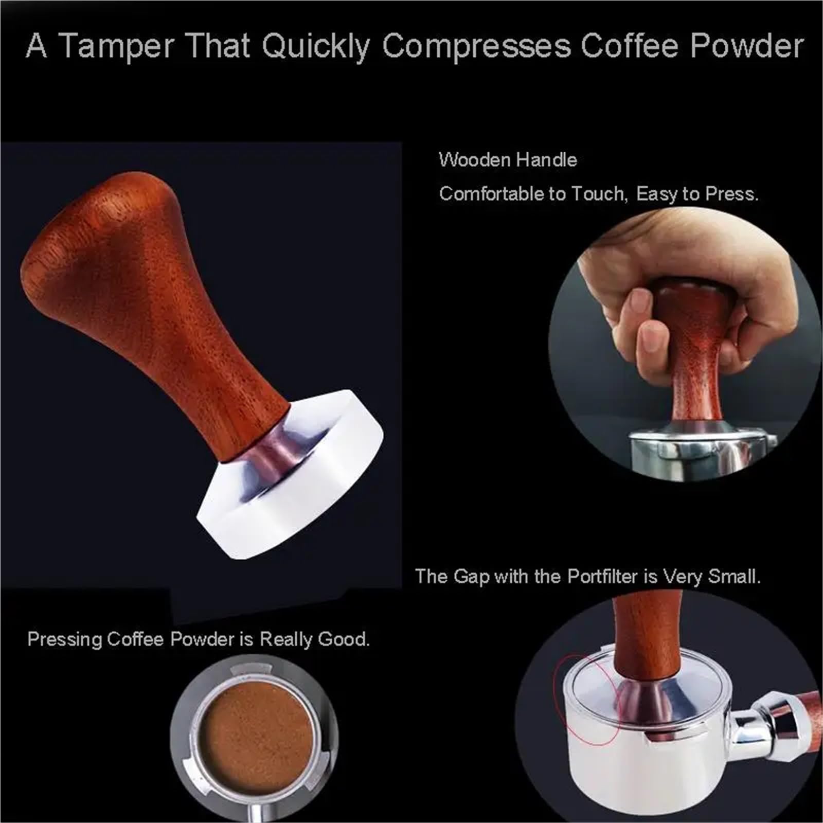 Ubijak do kawy, Ubijak do espresso z podstawą ze stali nierdzewnej Vintage drewniany uchwyt kawy Narzędzia wyciskania Domowy barista(53mm)