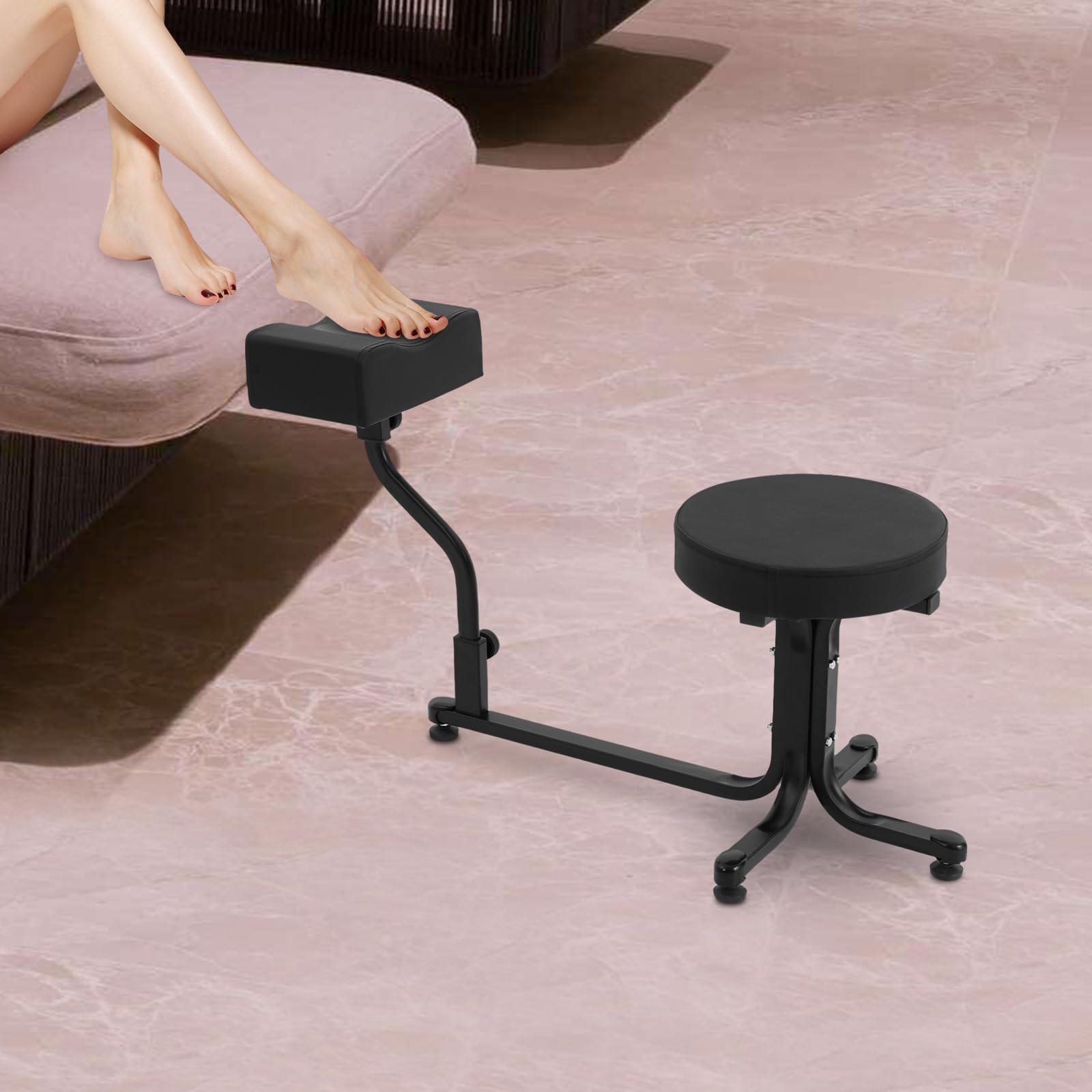 Sgabello per pedicure 2 in 1, con poggiapiedi regolabile, in PVC, per pedicure, manicure, poggiapiedi, fino a 100 kg, per salone di bellezza e benessere (nero)