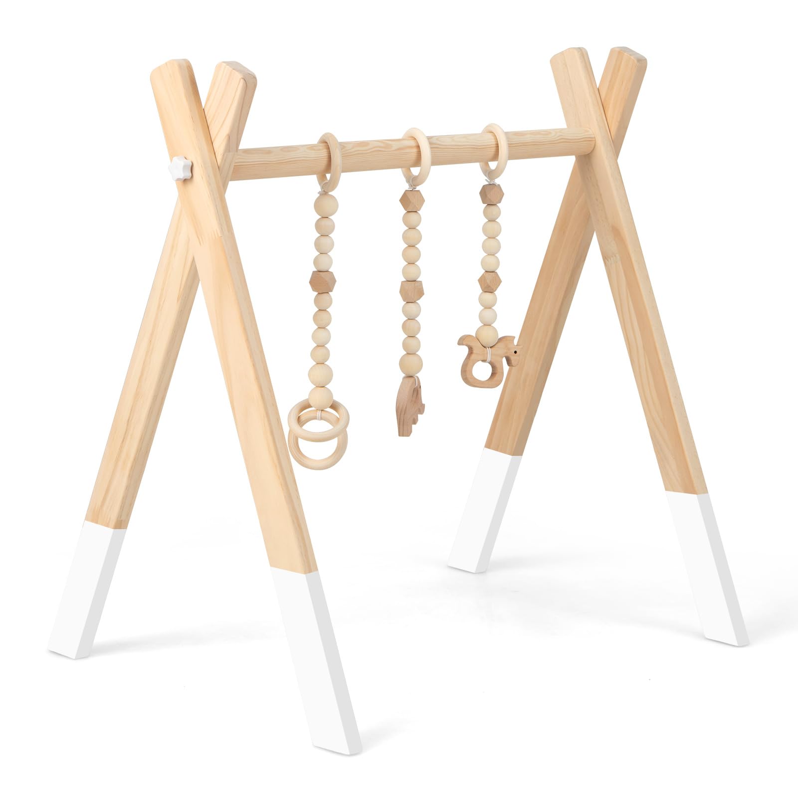 Portique D'Éveil Bébé Bois Pliable - Arche Activité Avec Puzzle Gym Et Pendentifs