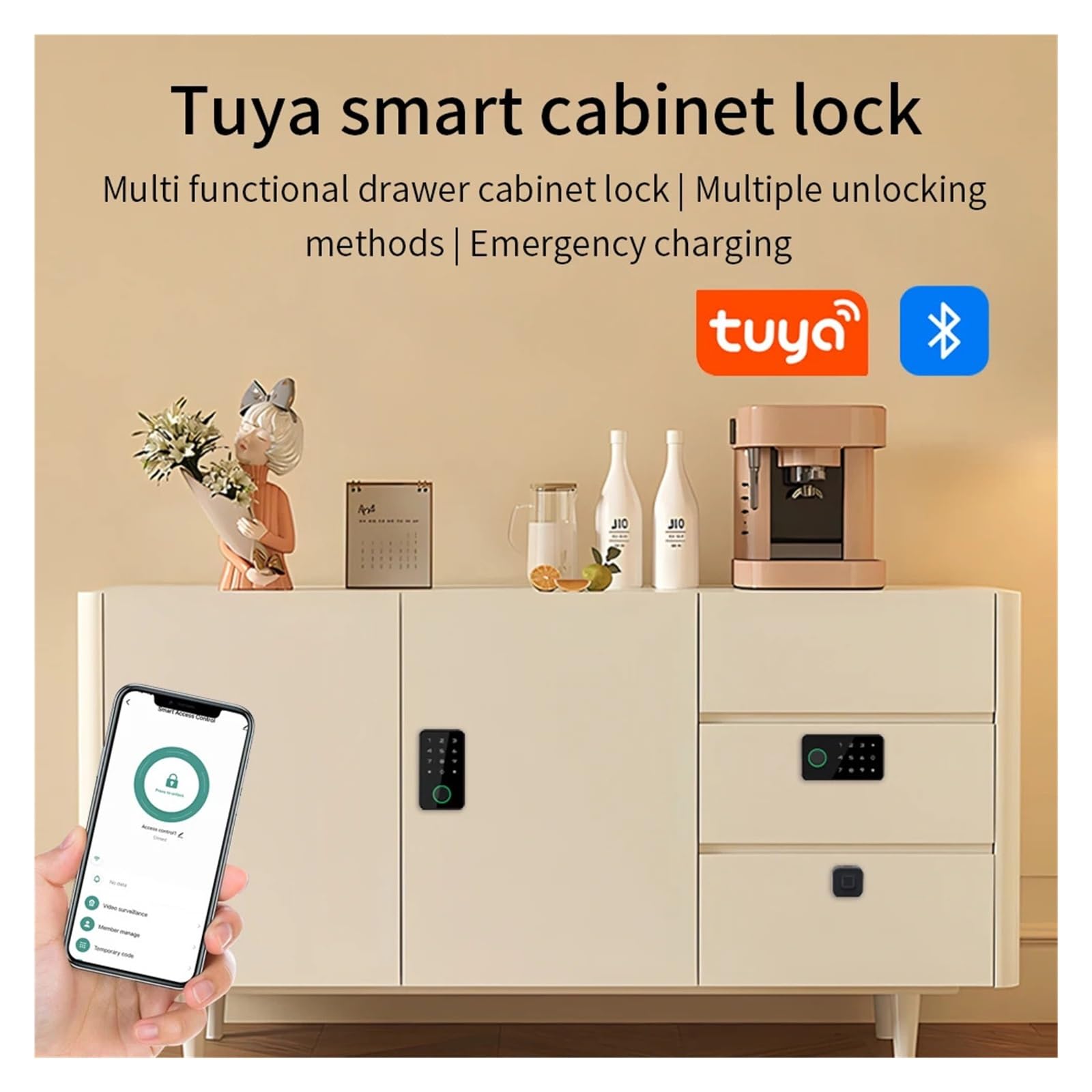 Tuya Smart Sicherheitsschutz, Fingerabdruckschlösser, Babysicherheit, Schrank, Schublade, Tür, Schnalle, Zuhause, Toilette, Kühlschrank, App-Entriegelung