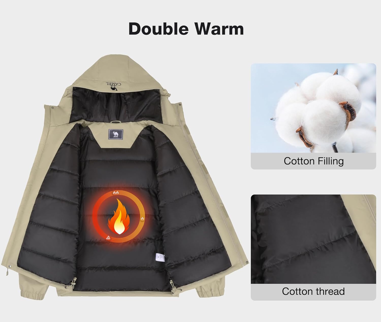 CAMEL Men's Ski Jacket Winter Coat Waterproof Snowboard Jacket Warm Hooded Parka Windproof Rain Outerwear - Image 3