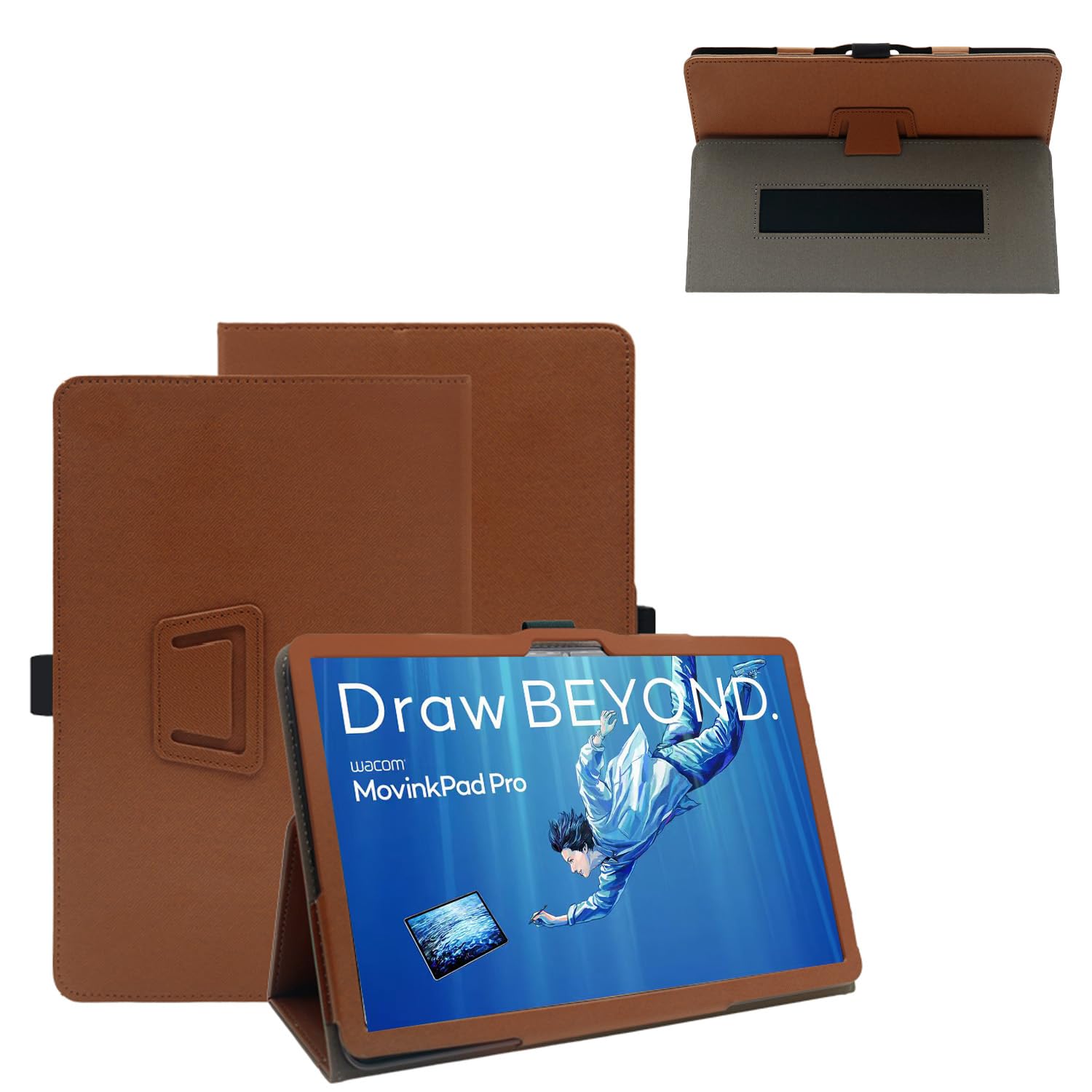 For Wacom MovinkPad Pro EVA Edition DTHA140EL0Z/ Wacom MovinkPad Pro ケース【Vaele 】 14インチ タブレット ケース 360°全面保護 二つ折りスタンド多視角調整 ペンホルダー付き 上質PUレザー キズ防止 軽量 全面保護カバー(ブラウン)