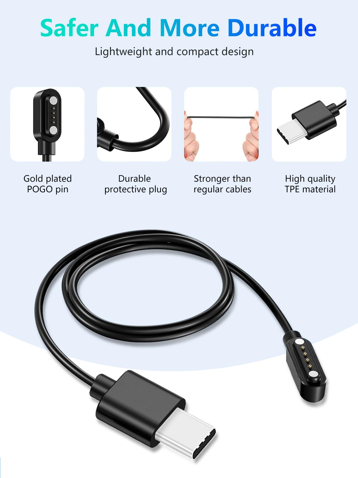Ladekabel, kompatibel mit PLAUD Note AI-Diktiergerät, 4-poliges Ersatz-Magnet-USB-C-Ladekabel für PLAUD Note Diktiergerät, inklusive Kabelhalter und Typ-C-zu-USB-A-Adapter