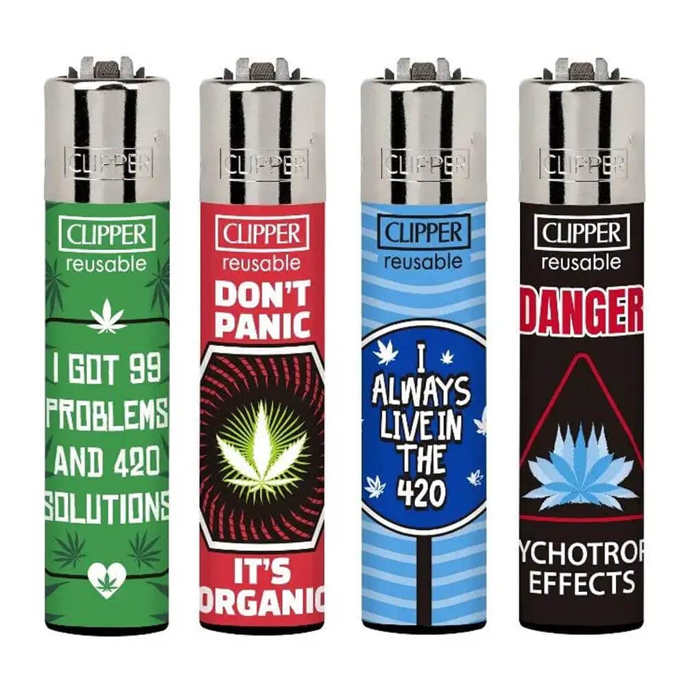 PatchouliWorld Clipper Lighter - Edition Weed Warning - 4 Different Designs - 420#Set
