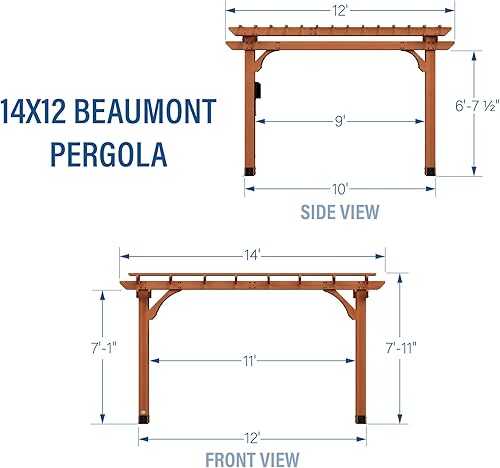 Miniatura 20 de Backyard Discovery Beaumont - Kit de pérgola tradicional de madera de cedro de 14 x 10 pies con techo enrejado, durabilidad para todas las Marrón