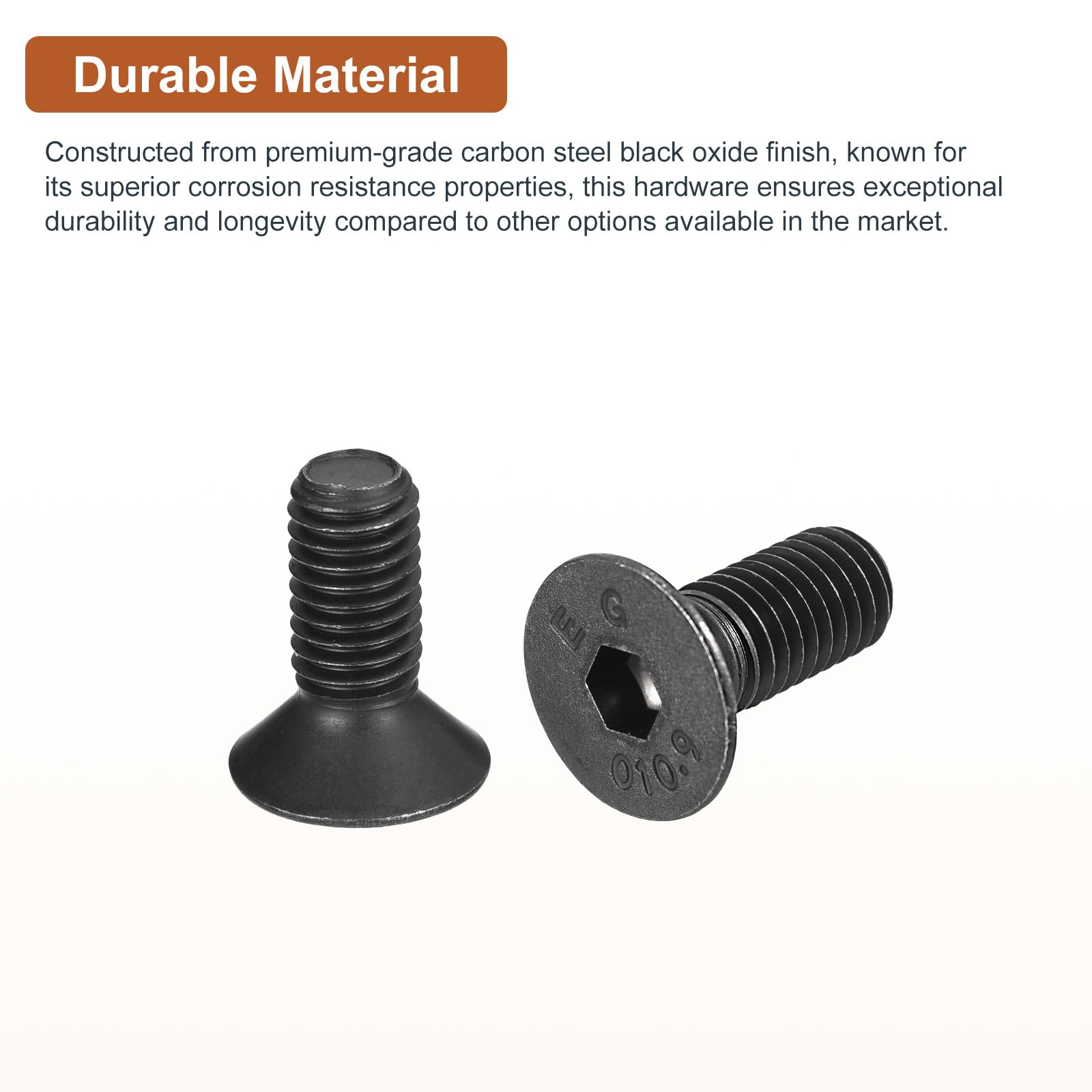 DTGN M8-1.25x20mm Flat Head Socket Cap Screws, 25 Pack Hex Socket Flat Head Screws Carbon Steel Black Oxide, Full Thread - Image 3